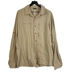 Mountain Hardwear Mens Hiking Outdoors Button Up Shirt Beige Nylon Stretch - XL